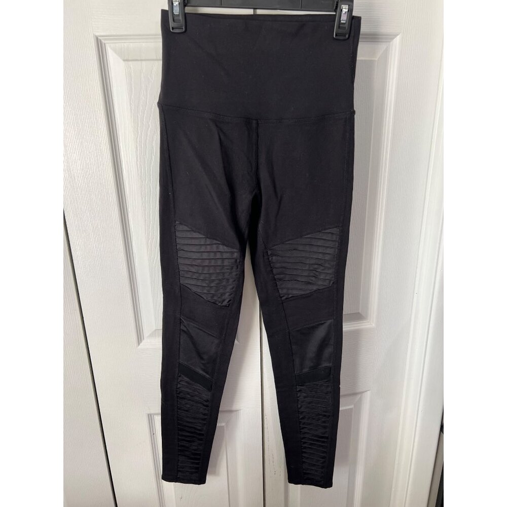 Alo Yoga Black High-Waisted Moto Leggings With Ribbed Detail For Women